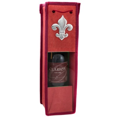 180527-SIL-WINE BOTTLE HOLDER RED COLOR W/SILVER FLEUR DE LIS